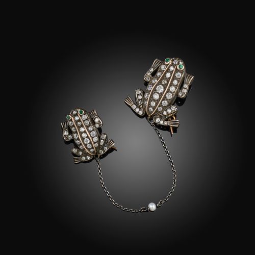 Null Une paire de broches en diamant et émeraude, dessinées comme des grenouille&hellip;