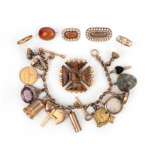 Null A collection of jewels including a charm bracelet, 19th/early 20th century,&hellip;