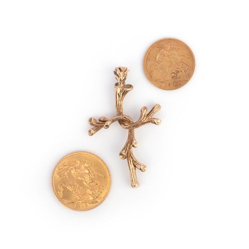 Null Two gold coins and a cross pendant, comprising: a George V gold sovereign c&hellip;