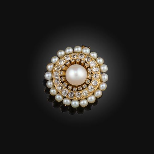 Null Pendentif/broche en perles naturelles et diamants, fin du 19e siècle, de fo&hellip;