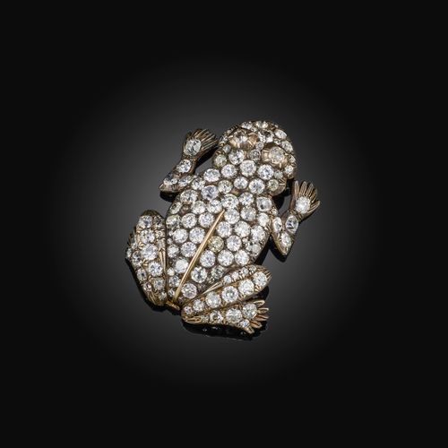 Null Broche en diamant, conçue comme une grenouille, pavée de diamants en forme &hellip;