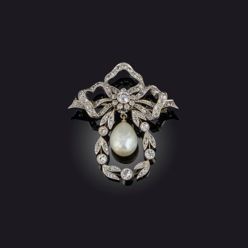 Null Broche en perles naturelles et diamants, vers 1910, conçue dans le style "g&hellip;