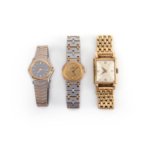 Null Un groupe de trois montres dont une montre en or de Gubelin ; comprenant : &hellip;