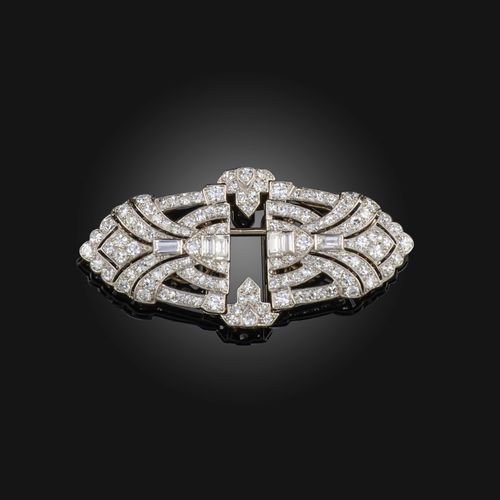 Null Broche double clip en diamant Art déco, années 1930, de conception géométri&hellip;