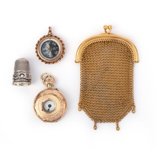 Null A group of jewels including a gold mesh purse, comprising: a mother of pear&hellip;