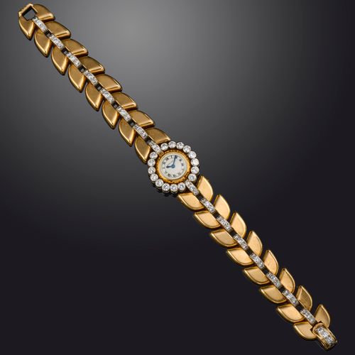 Null Cartier, Damenarmbanduhr aus Retro-Gold und Diamanten, Mitte 20. Jahrhunder&hellip;