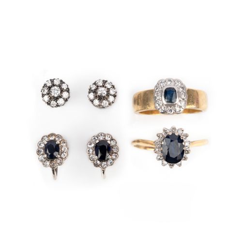Null A collection of sapphire and diamond jewels, comprising: a pair of diamond &hellip;