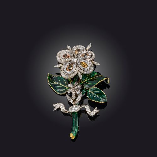 Null Broche en topaze et diamant, milieu du 19e siècle, conçue comme une fleur, &hellip;