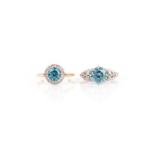 Null Two zircon and diamond rings, each set with a brilliant-cut blue zircon and&hellip;