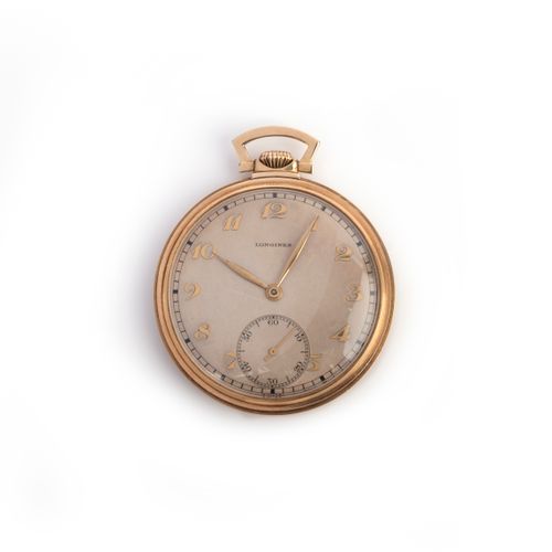 Null Longines, eine goldene Taschenuhr mit offenem Zifferblatt, signiertes creme&hellip;