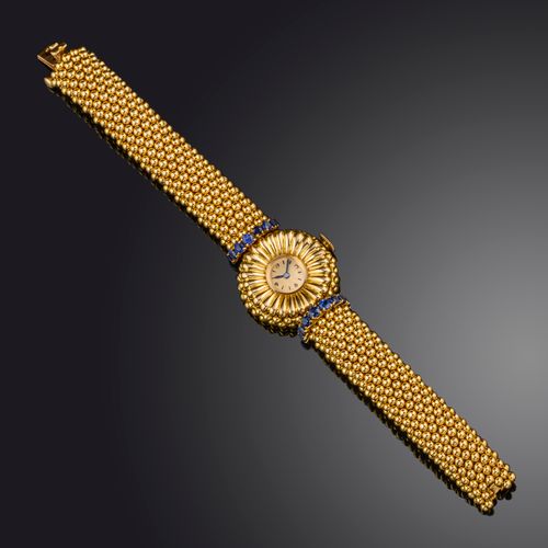 Null Péry & Fils, une montre Retro en or et saphir, France, années 1950, le cadr&hellip;
