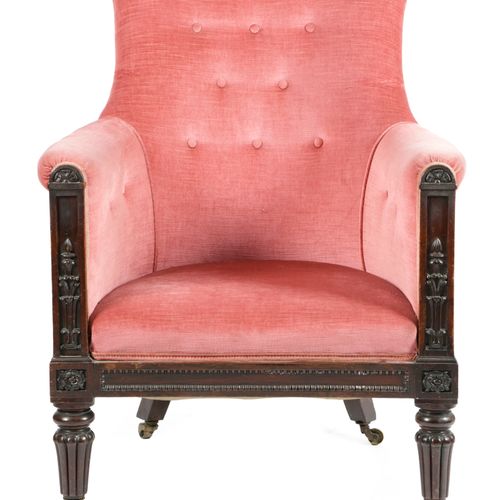 Null λ 乔治四世罗斯伍德图书馆扶手椅

吉洛斯风格，约 1830 年


正面雕有花边和玫瑰花饰，前腿呈棱形渐细，配有黄铜脚轮