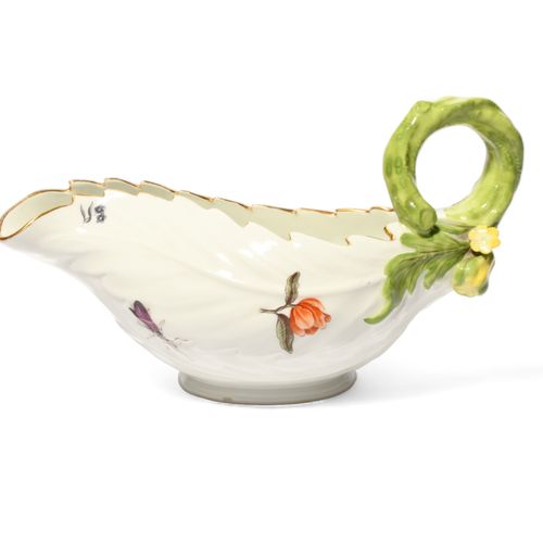 Null A Meissen leaf-moulded sauceboat, c.1740, formed of overlapping cos leaves,&hellip;