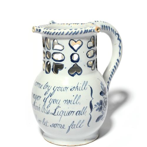 Null A delftware puzzle jug, c.1760, probably Liverpool, painted with flower spr&hellip;