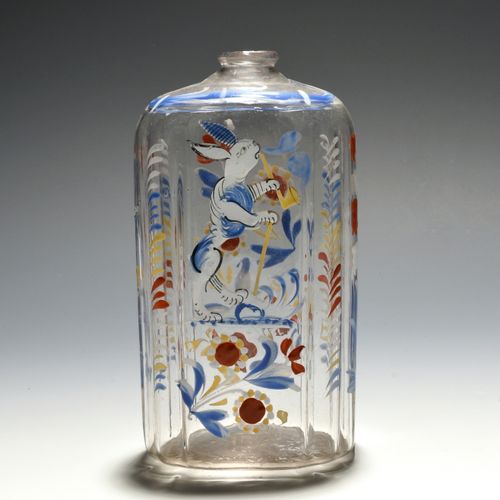 Null A German enamelled glass flask, 18th century, painted with a white rabbit o&hellip;