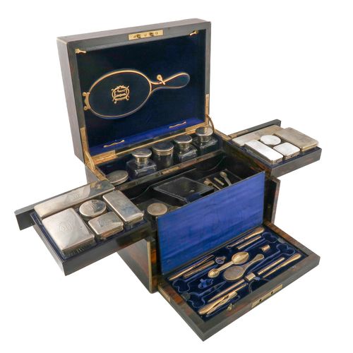 Null A Victorian silver travelling dressing table set,
by Frederick Purnell, Lon&hellip;