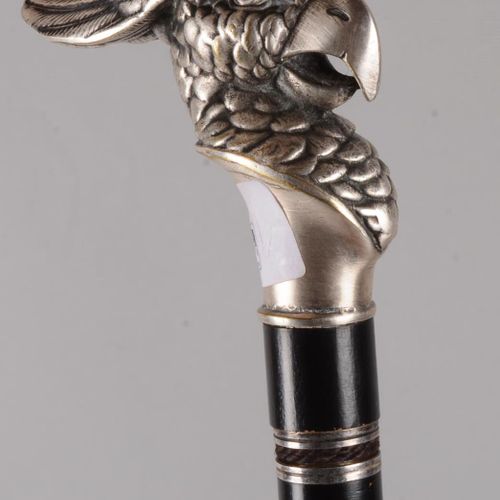 Canne à pommeau d’argent sculpté en tête de cacatoès 手杖的银色鞍座上雕刻着一只鹦鹉的头，木质杖杆经过熏黑处&hellip;