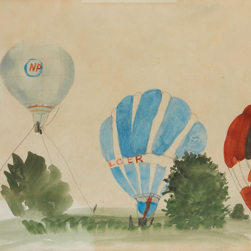 Mary NEWCOMB (1922 2008) 
Hot Air Balloons, 1992 
Crayon et aquarelle sur papier&hellip;