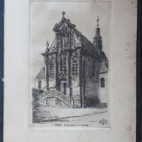 BOURGEOIS. 
Suite de trois gravures figurant Nevers, la Tour St Eloi, l'Eglise d&hellip;