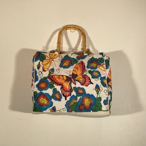 Sac à main ou sac de plage en tissu et relief coloré à décor de papillons, fleur&hellip;