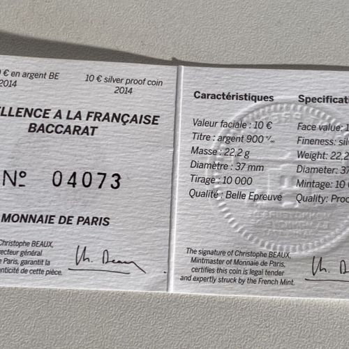 Une pièce de 10 euros en argent BE 2014 BACCARAT MONNAIE DE PARIS signée Christo&hellip;