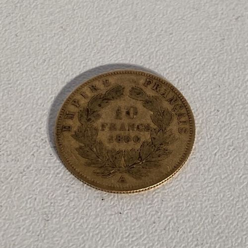1 pièce 10 FF Francs Français or Napoleon III Empereur tête nue 1860 PB : 6,45 g&hellip;