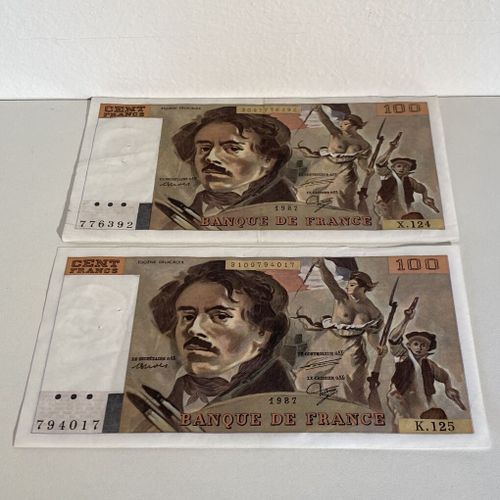 Deux billet de 100 Francs BANQUE DE FRANCE datée de 1987 X.124 et K.125 Mise à p&hellip;