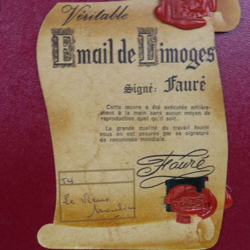 Null Ateliers Fauré à Limoges. 'Le vieux moulin", émail sur cuivre, signé en bas&hellip;