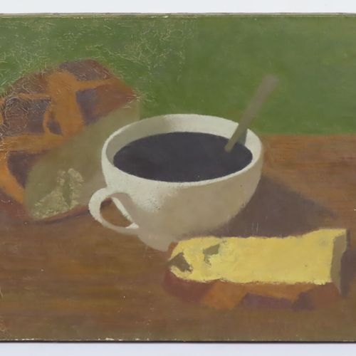 Null Claude DUPONT-GOMONT (né en 1927). "Le café et la brioche", huile sur toile&hellip;