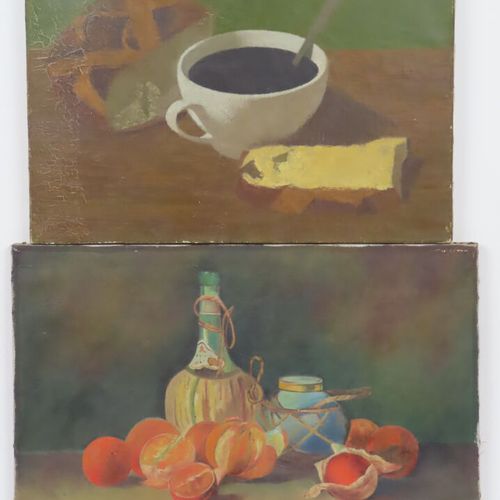 Null Claude DUPONT-GOMONT (né en 1927). "Le café et la brioche", huile sur toile&hellip;