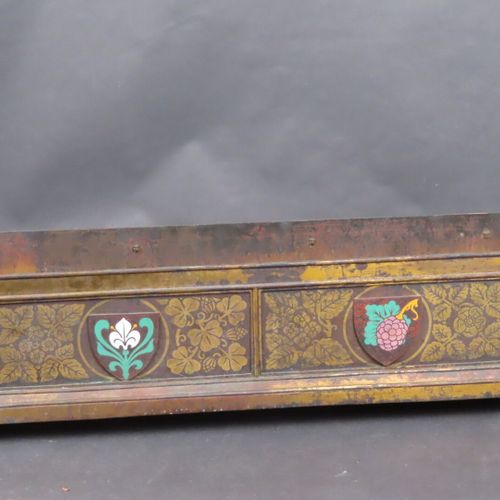 Null Gilded copper planter with floral design and two enameled escutcheons. Firs&hellip;