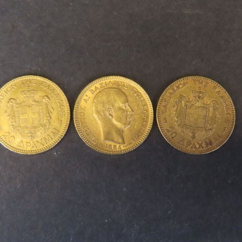 Null 3 Münzen zu 20 Drachmen Gold Georg I. 1884