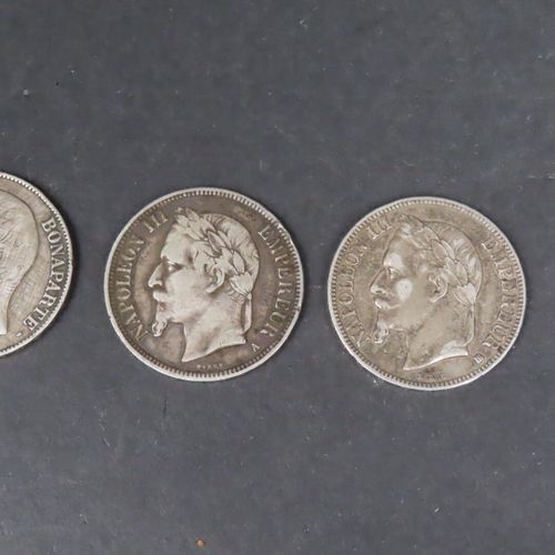 Null Lot de pièces en argent comprenant : 1 pièce de 5 F Louis-Napoléon Bonapart&hellip;