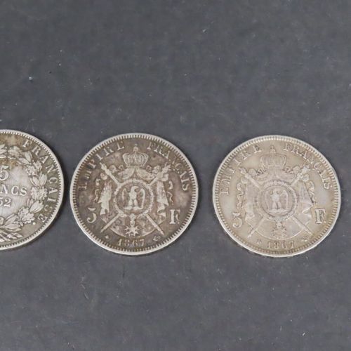 Null Lot of silver coins including: 1 piece of 5 F Louis-Napoléon Bonaparte 1852&hellip;
