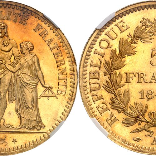 France IIe République (1848-1852). Épreuve en Or de 5 francs Hercule 1848, A, Pa&hellip;