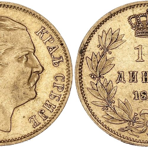 Null SERBIA
米兰一世(1882-1889)。10 dinara 1882, V, 维也纳.Fr.5; 金 - 3,19 g - 19 mm - 6 &hellip;