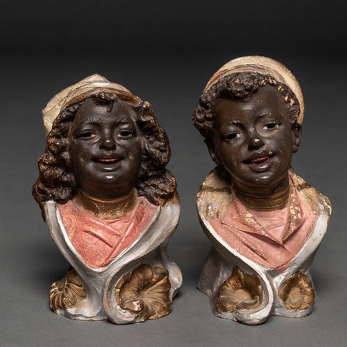 Null "Young Arabs" Pair of figures in polychrome terracotta. Austrian work, earl&hellip;