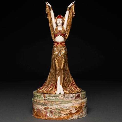 Null Danzarina Oriental" Figura crisolefantina realizada en bronce dorado y marf&hellip;