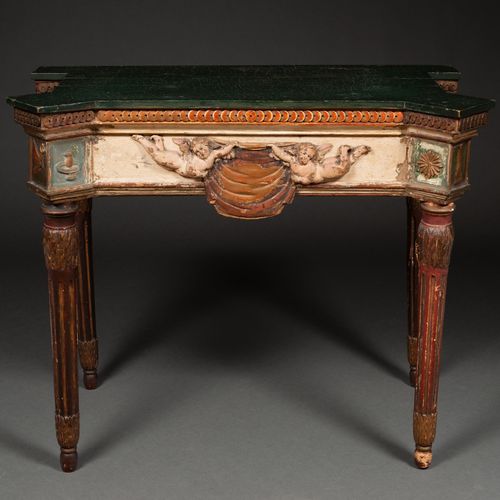 Muebles Console en bois sculpté et polychromé du XVIIIe siècle . Elle est décoré&hellip;