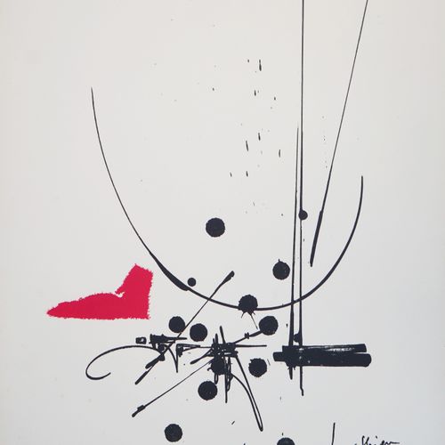 Null 13- Georges MATHIEU Sans titre (abstraction sur fond noir) Lithographie ori&hellip;