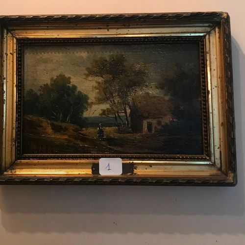Null Ecole française XIXème siècle 

Paysage huile sur toile, paysanne sur le ch&hellip;