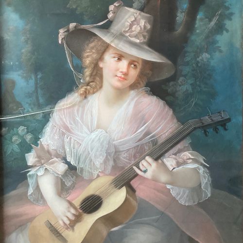 Null Französische Schule XIX. 

Frau mit Gitarre

Pastell

Ca. 95 x 75 cm (auf S&hellip;