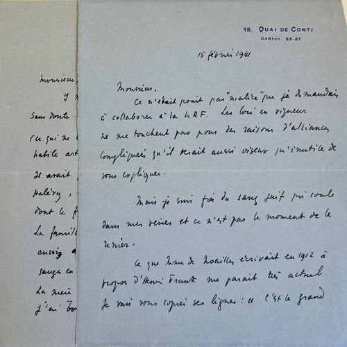 SACHS Maurice Deux lettres autographes signées et datées du 15 février et mars 1&hellip;