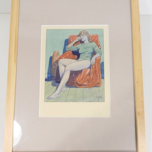 Dessin original couleur d'André Juillard "Eve assise dans un fauteuil"