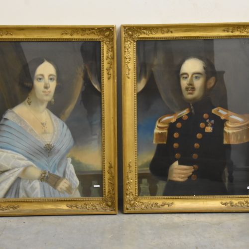 Null Deux pastels "Officier" et "Femme" (70 x 55cm)