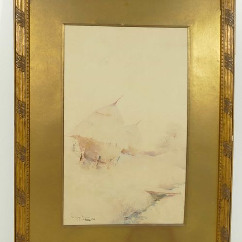 Null Aquarelle " Paysage " signée C Barthélémy (45 x 30cm)