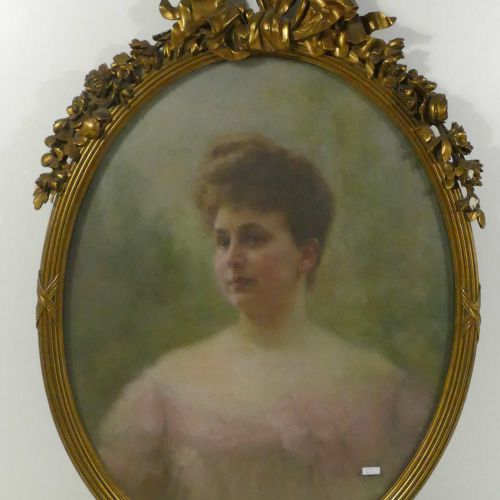 Null Pastel ovale " Portrait de jeune femme" (70 x 60cm)