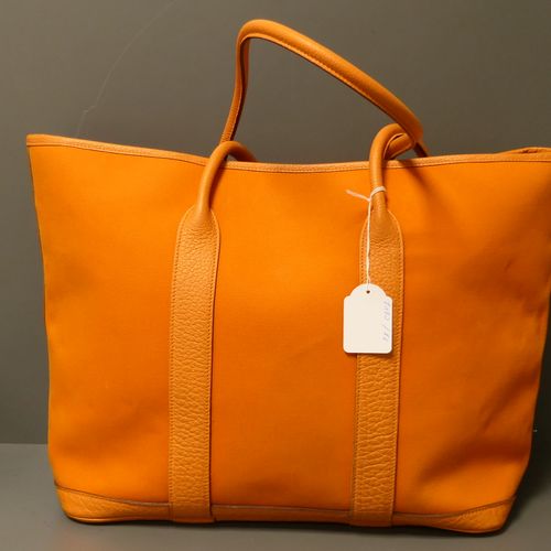 Null Sac Hermès Cabas Garden en toile et cuir de chèvre orange