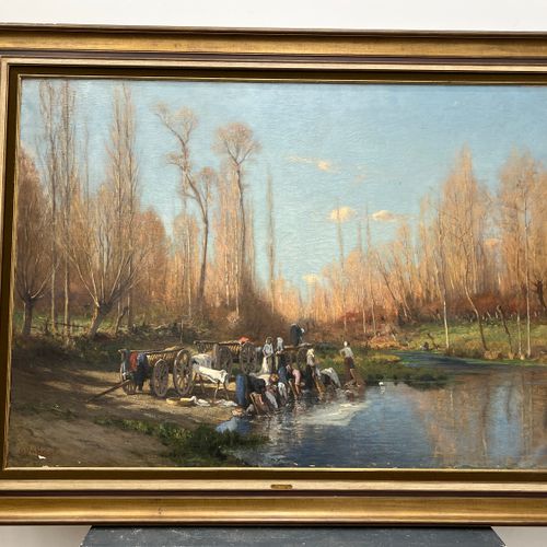 Null VAN DER HECHT Hendrik 1841-1901 huile sur toile " Les lavandières" (100 x 1&hellip;