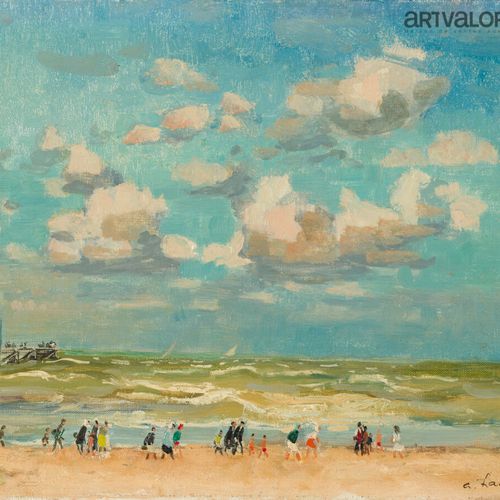Null André HAMBOURG (1909-1999) 
Vent sur la plage, Trouville, 
Huile sur toile,&hellip;